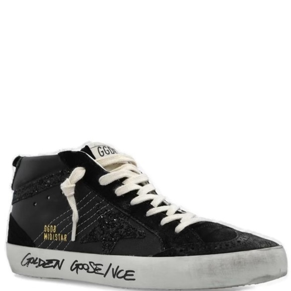 **SOLD**Golden Goose Deluxe Brand Mid Stars 37 black glitter calfskin and suede - Picture 2 of 16